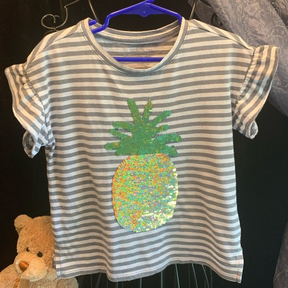 My Favorite Tee Grey & White Striped with Green & Gold Sequin Pineapple T-Shirt